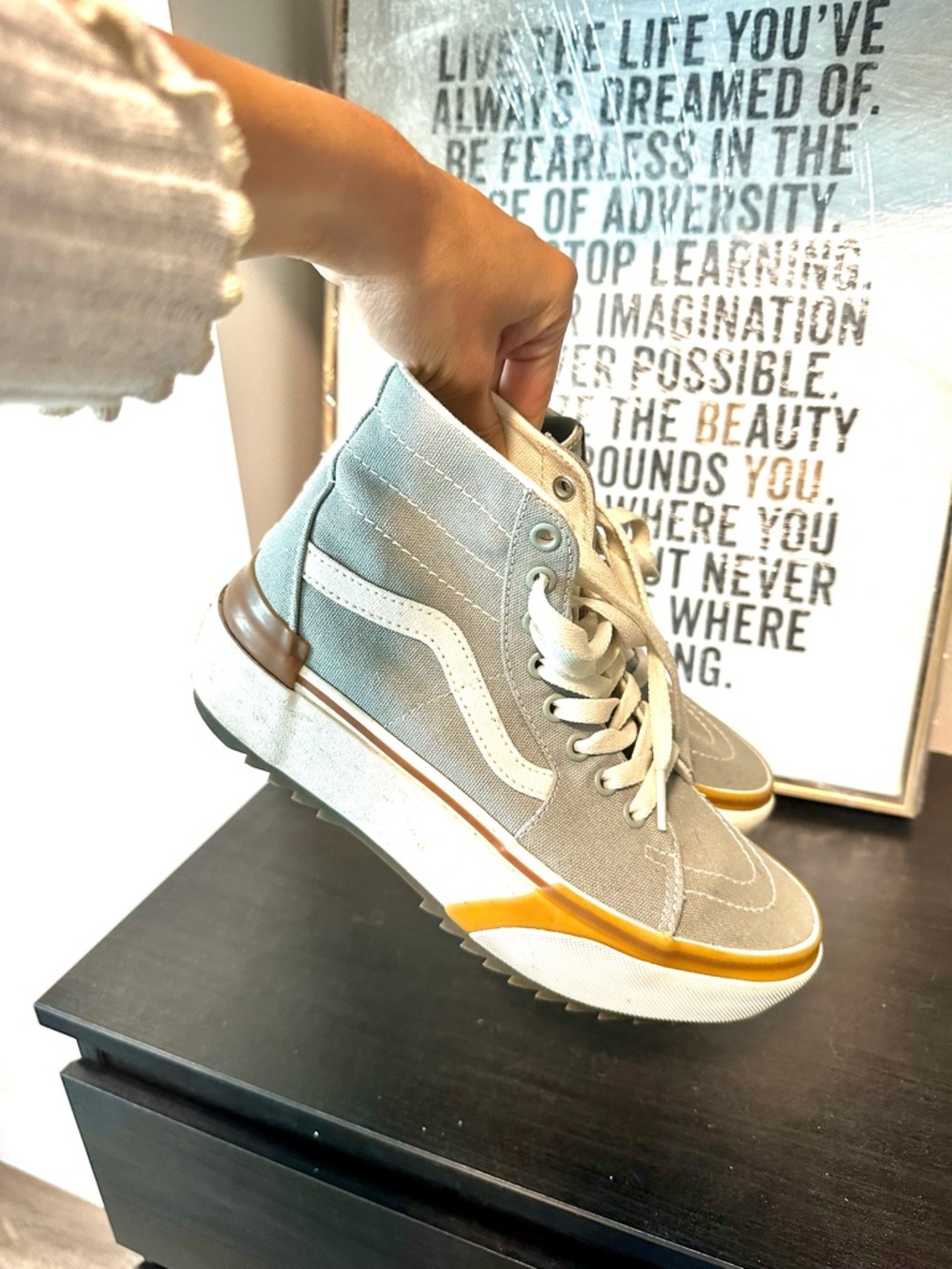 Vans Off The Wall Light Gray & White High-Top Sneakers - Picture 2 of 5